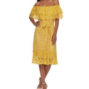 Yellow off the shoulder sharagano dress